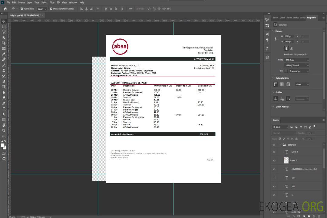 Relevé bancaire ABSA des Seychelles template Relevé bancaire ABSA des Seychelles template